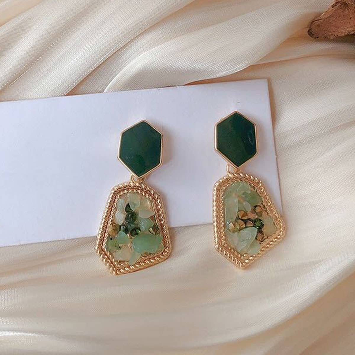 S925 Silver Needle Crushed Stone Stud Earrings