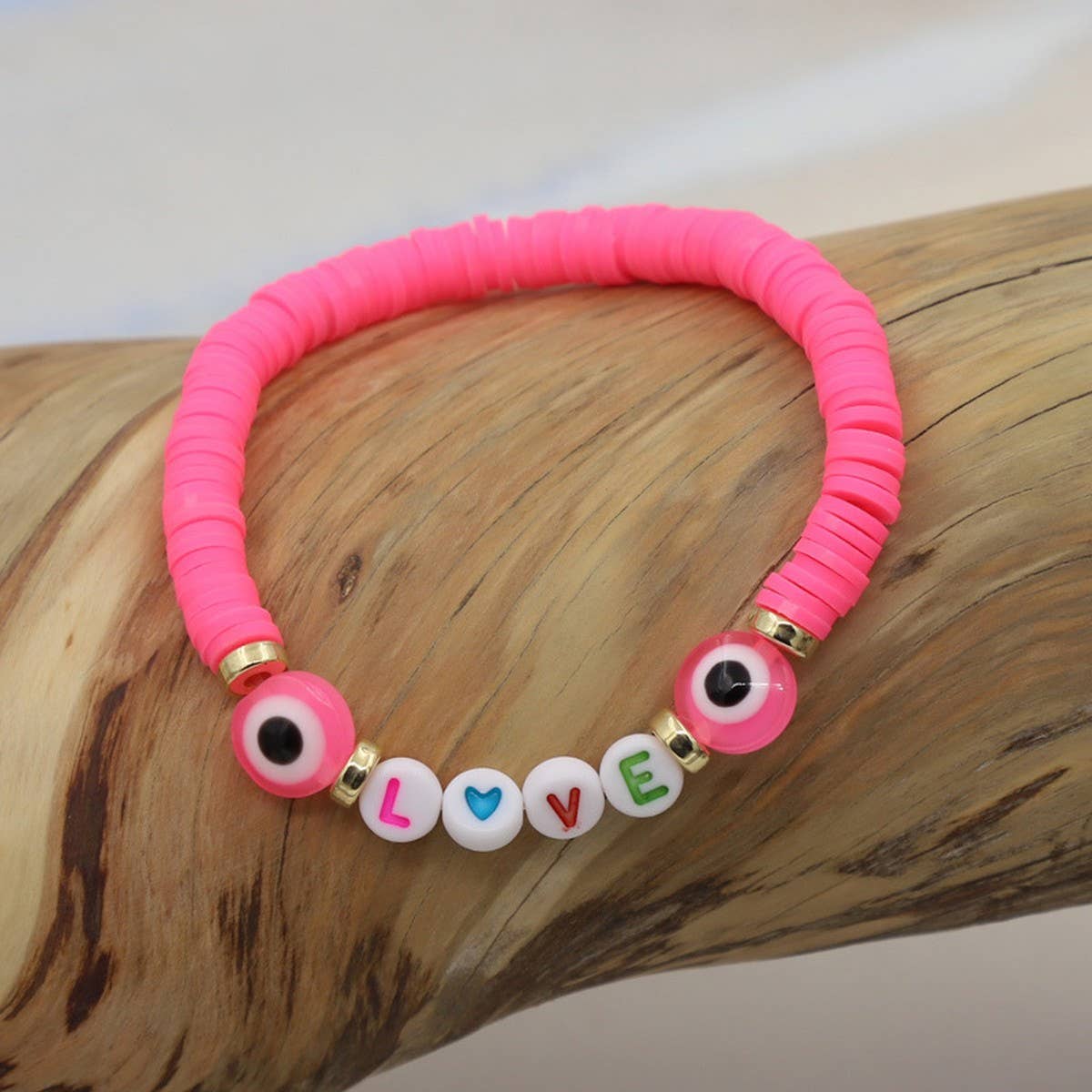 COLORFUL POLYMER CLAY LETTER BEADED BRACELET_CWMM3570