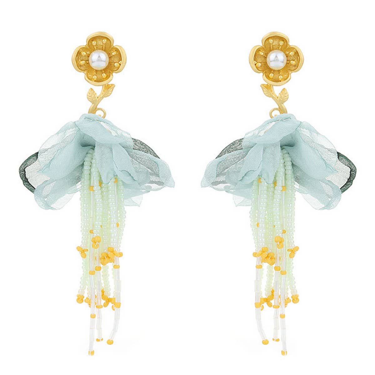 BOHO FLORAL TASSEL EARRINGS GOLD PLATED DESIGN_CWMM6193