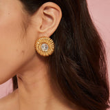 Vintage Round Ribbed Stainless Steel Earrings_Cwmm8910