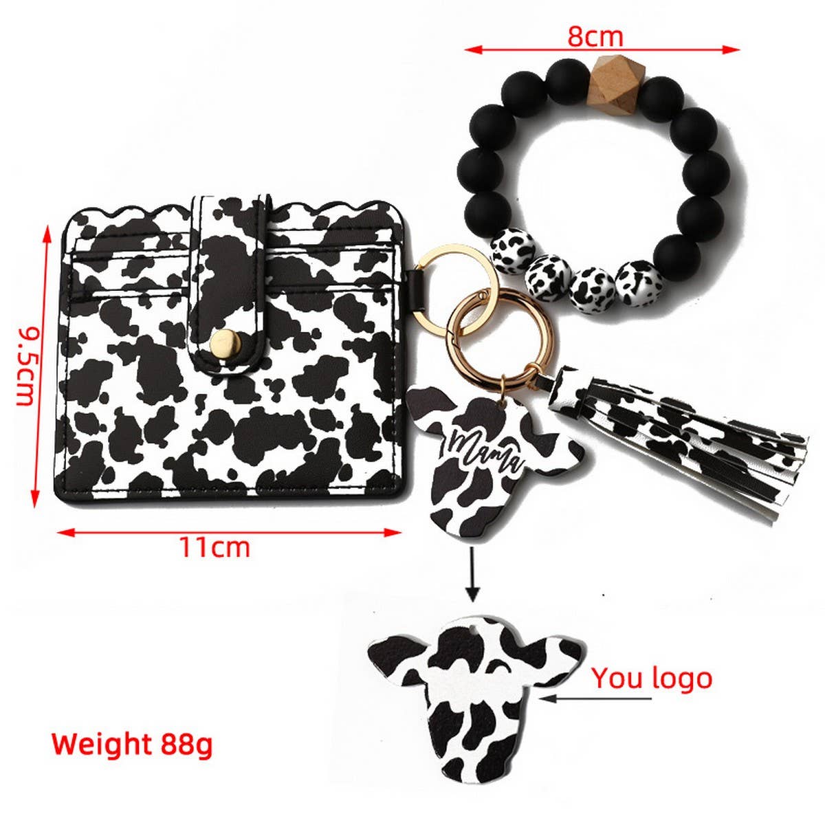 MEN S COW PRINT WALLET KEYCHAIN WITH SILICONE BEADS_CWAB4994