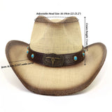 Western Straw Cowboy Hat With Bull Head,Turquoise_Cwah0684