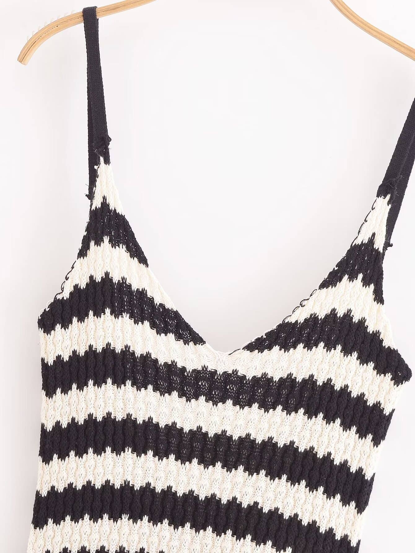 Striped Pullover V-Neck Knitted Halter Dress