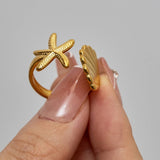 OCEAN SERIES 18K GOLD STAINLES STEEL STARFISH RING_CWAJE1228