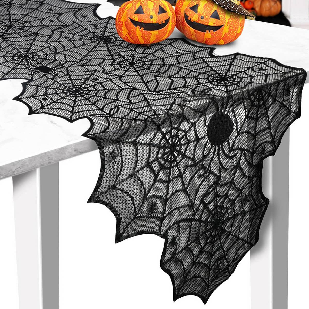 HALLOWEEN BLACK HORROR SPIDER WEB TABLE RUNNER_CWMM1724