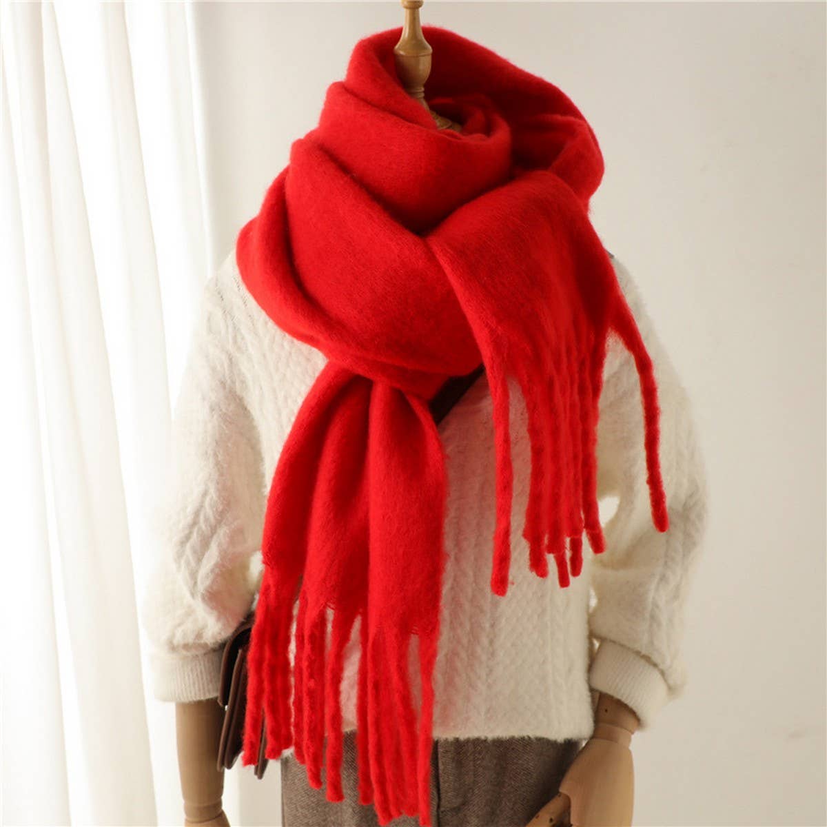 MOHAIR TASSEL SCARF FOR WINTER UNISEX LONG SHAWL_CWASC0965