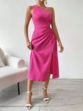 Womens Elegant One-Shoulder Slit Dress