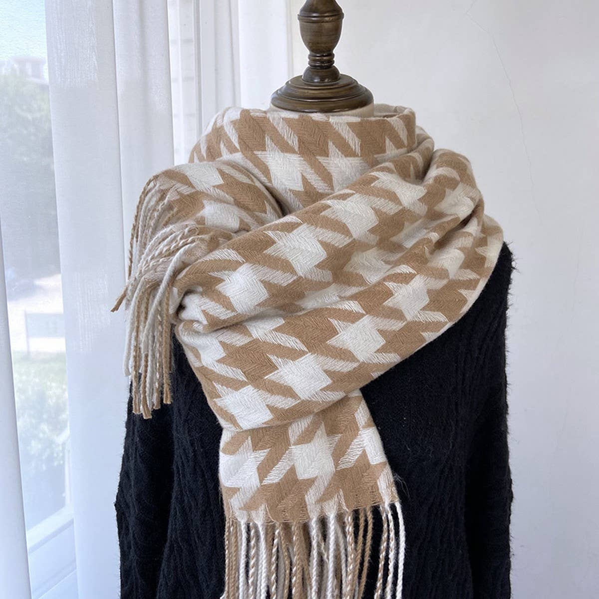 HOUNDSTOOTH TASSEL SCARF THICK WINTER WRAP_CWASC1463