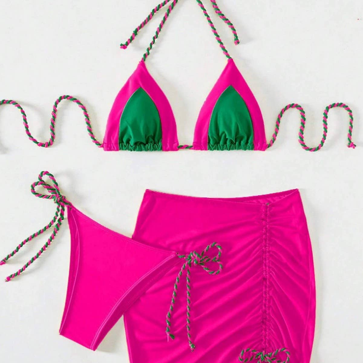 FLUORESCENT BIKINI SET SEXY COLOR BLOCK SWIMSUIT_CWMW0196