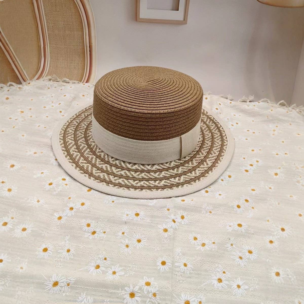 SUMMER RETRO FLAT TOP STRAW HAT FOR WOMEN_CWAH3510