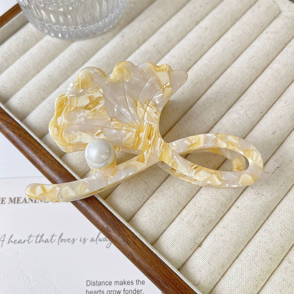 GINKGO LEAF PEARL HAIR CLAW ELEGANT FRENCH CLIP_CWAHA1347