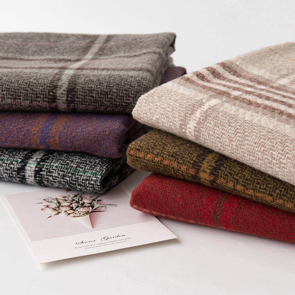 PLAID TASSEL SCARF SOFT WARM FAUX CASHMERE WRAP_CWASC0997