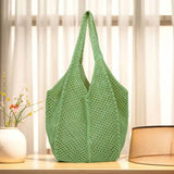 Cwab4570_Solid Color Openwork Straw Knit Tote Bag