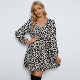 V-Neck Leopard Print Long-Sleeved Dress