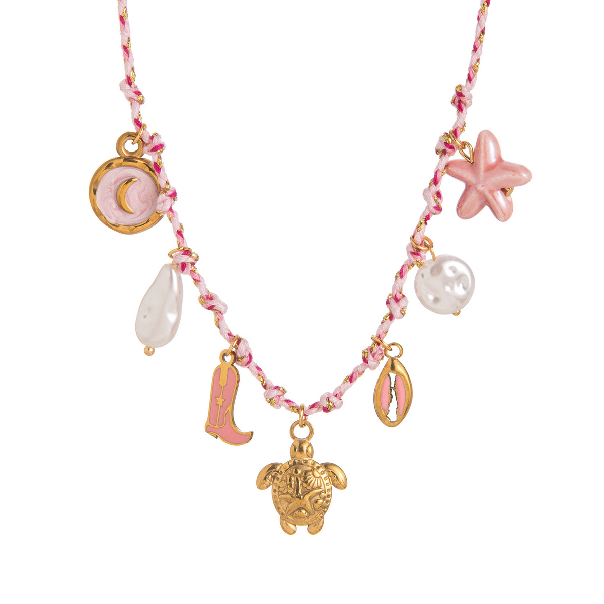 Summer Starfish Pearl Heart Beaded Necklace_Cwaje05574