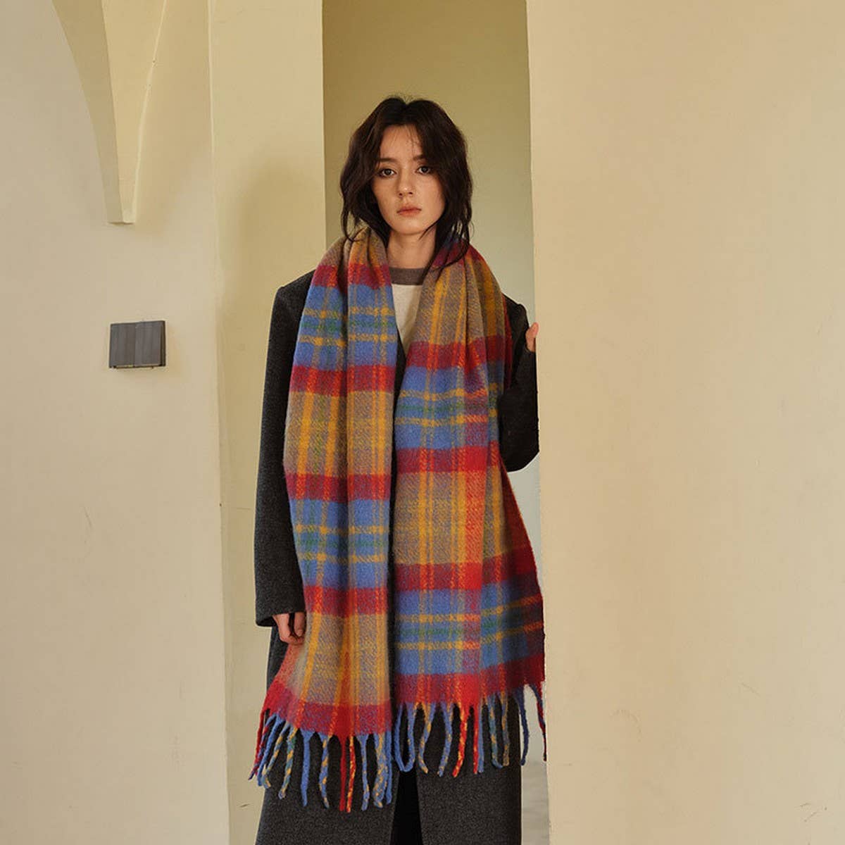 30 WOOL BLEND PLAID SCARF DESIGNER WINTER STYLE_CWASC2370