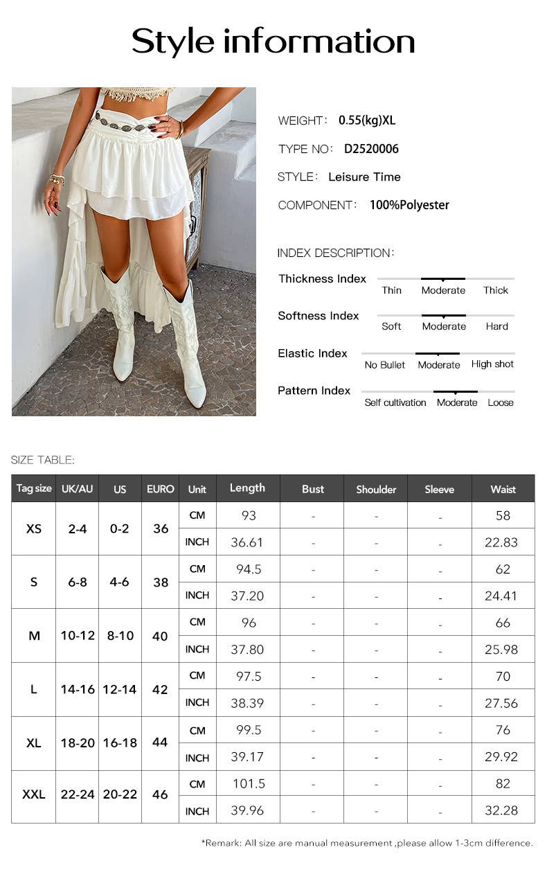 Solid Color Pleated Patchwork Long Back Skirt