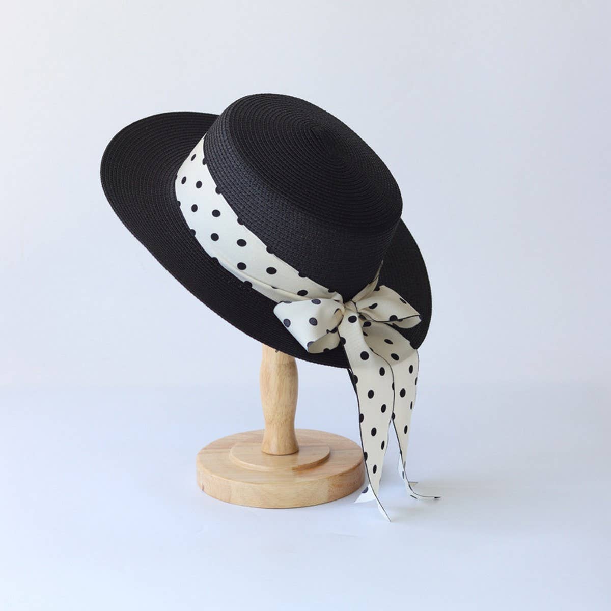 SUMMER POLKA DOT BOW STRAW HAT_CWAH3463