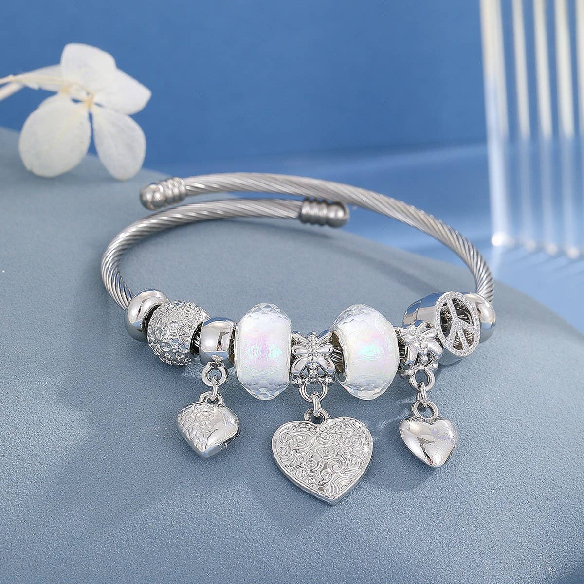 DURABLE STAINLESS STEEL ADJUSTABLE HEART BRACELET_CWMM8590