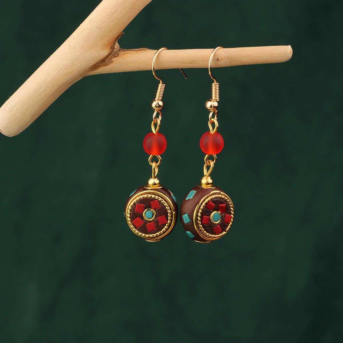 NEW NEPALESE INLAID ETHNIC GEOMETRIC EARRINGS_CWAJE3995