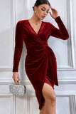 V Neck Wrap Hip Irregular Medium Length Dress_Cwdsd2727