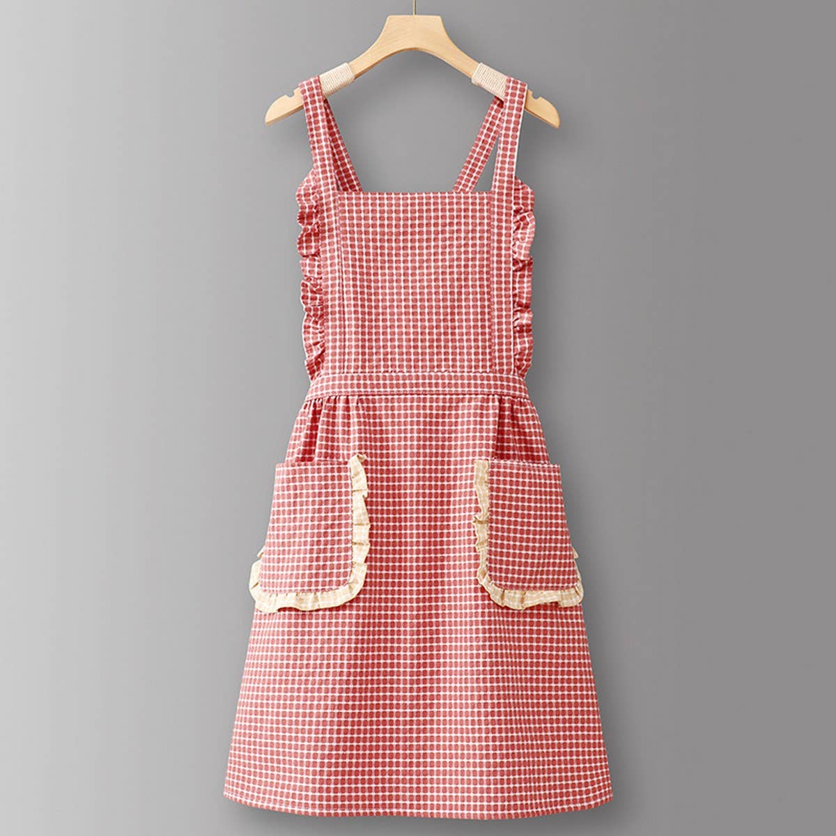 Cotton Striped Grid Kitchen Apron With Pocket_Cwmm10095