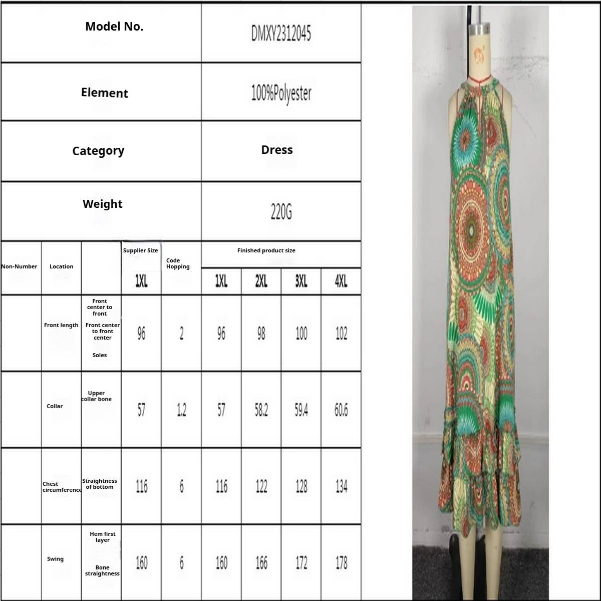 PLUS SIZE SLEEVELESS HALTER NECK PRINTED DRESS_CWDMD5974