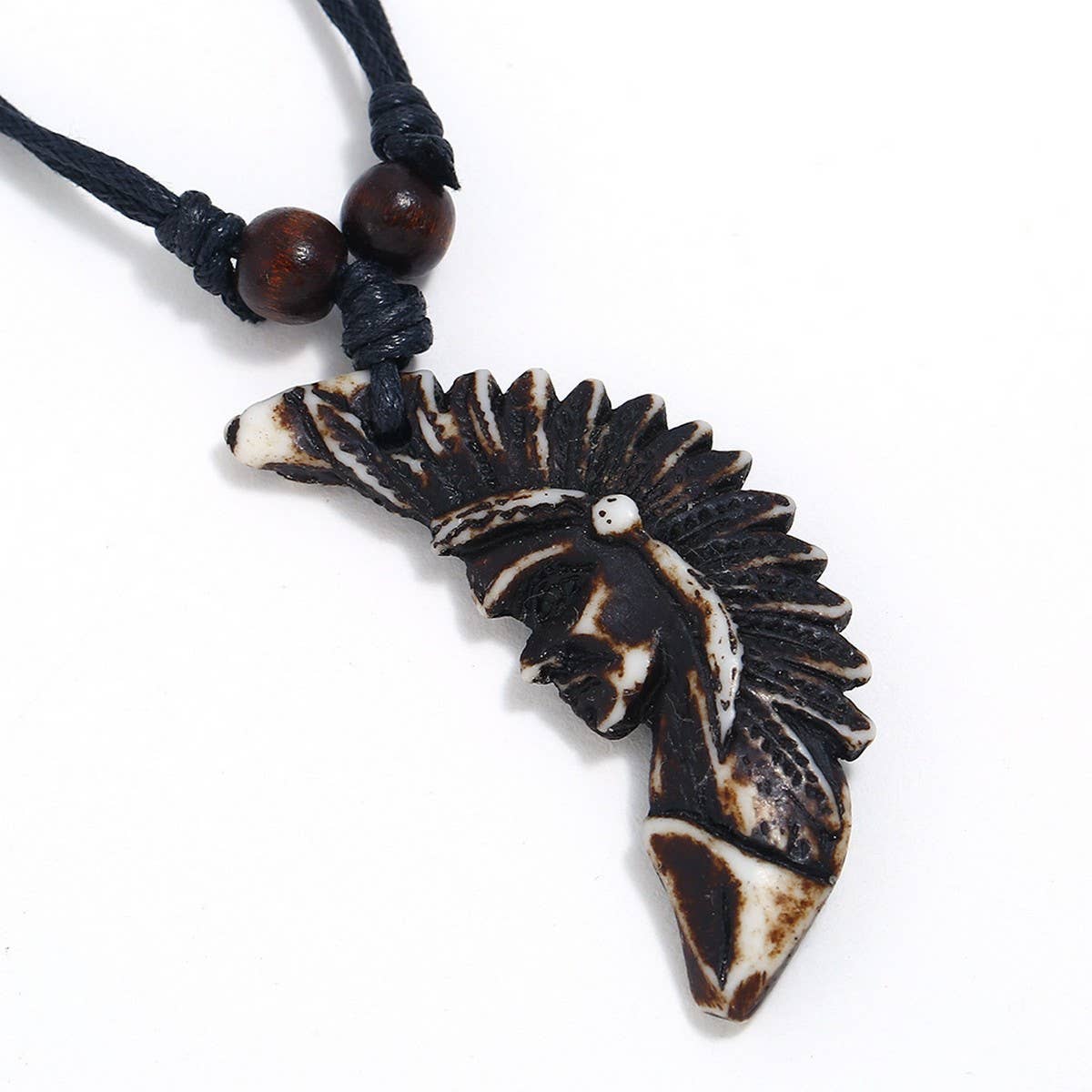 Vintage Wax Rope Resin Wolf Tooth Necklace_Cwmm4598