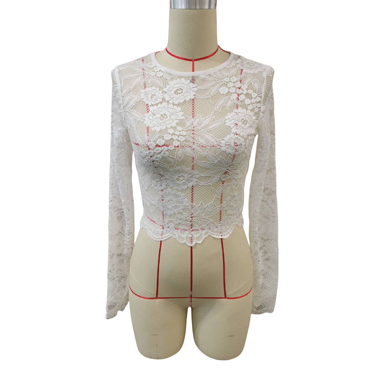 LACE FLORAL PRINT CROPPED SLIM FIT T SHIRT TOP_CWTBLL3431