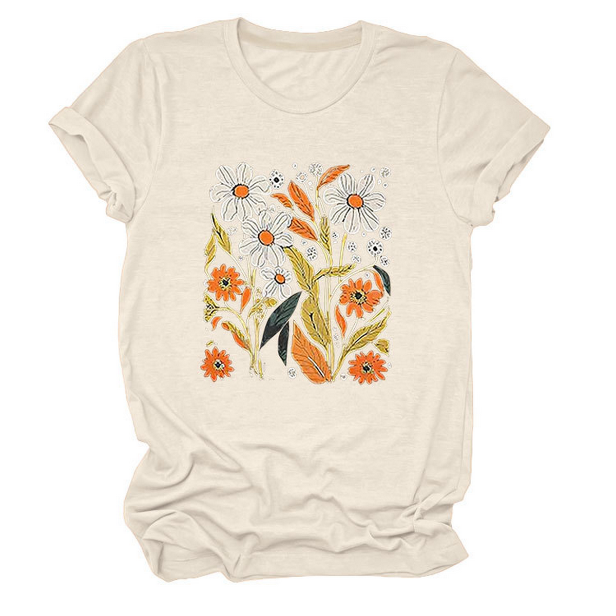 Women Summer Tee ??Flor Casual Round Neck_Cwtts1500