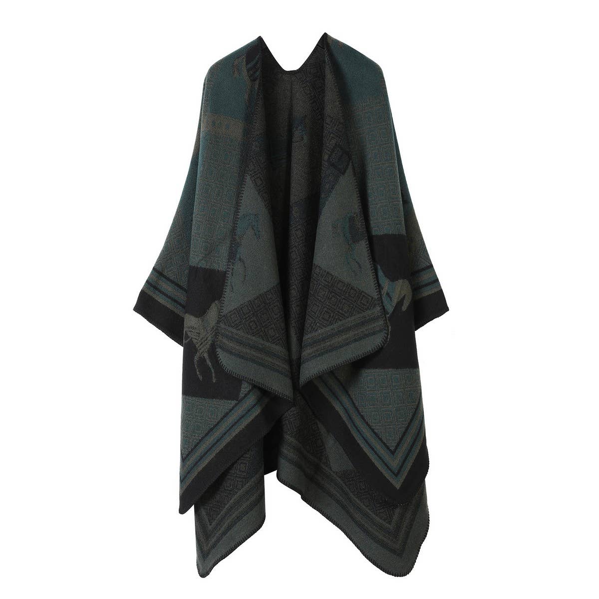 SHAWL RETRO HORSE PATTERN SCARF WARM SLIT CAPE_CWASC2230