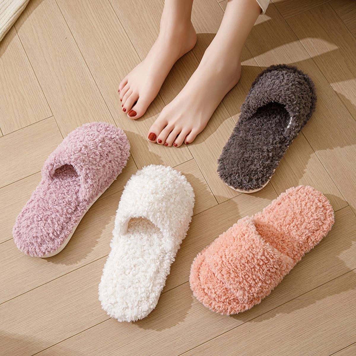 HOME SOLID COLOR CURLY COTTON SLIPPERS_CWSHS0827