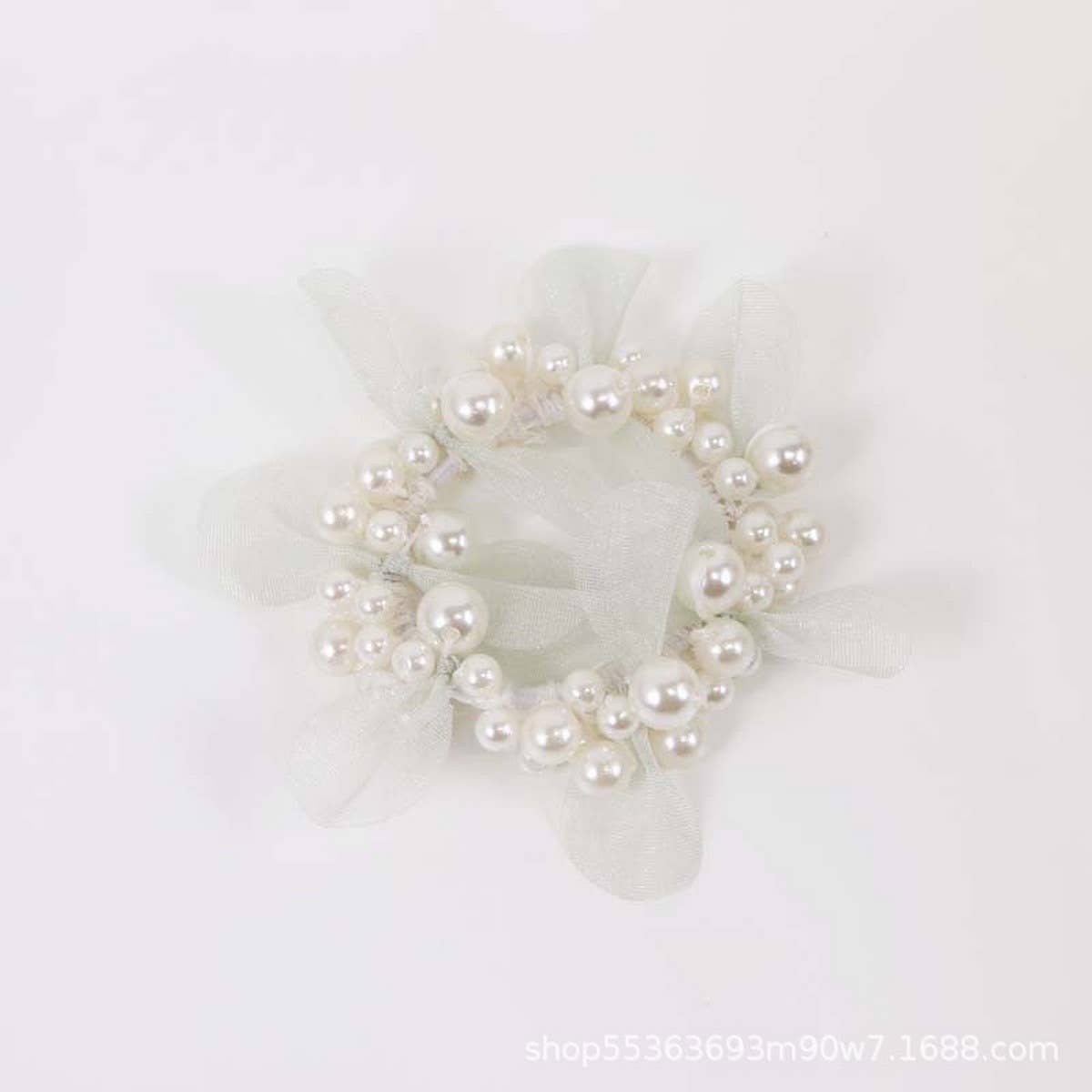 ELEGANT LACE PEARL HAIR TIE BUN PONYTAIL BAND_CWAHA6875