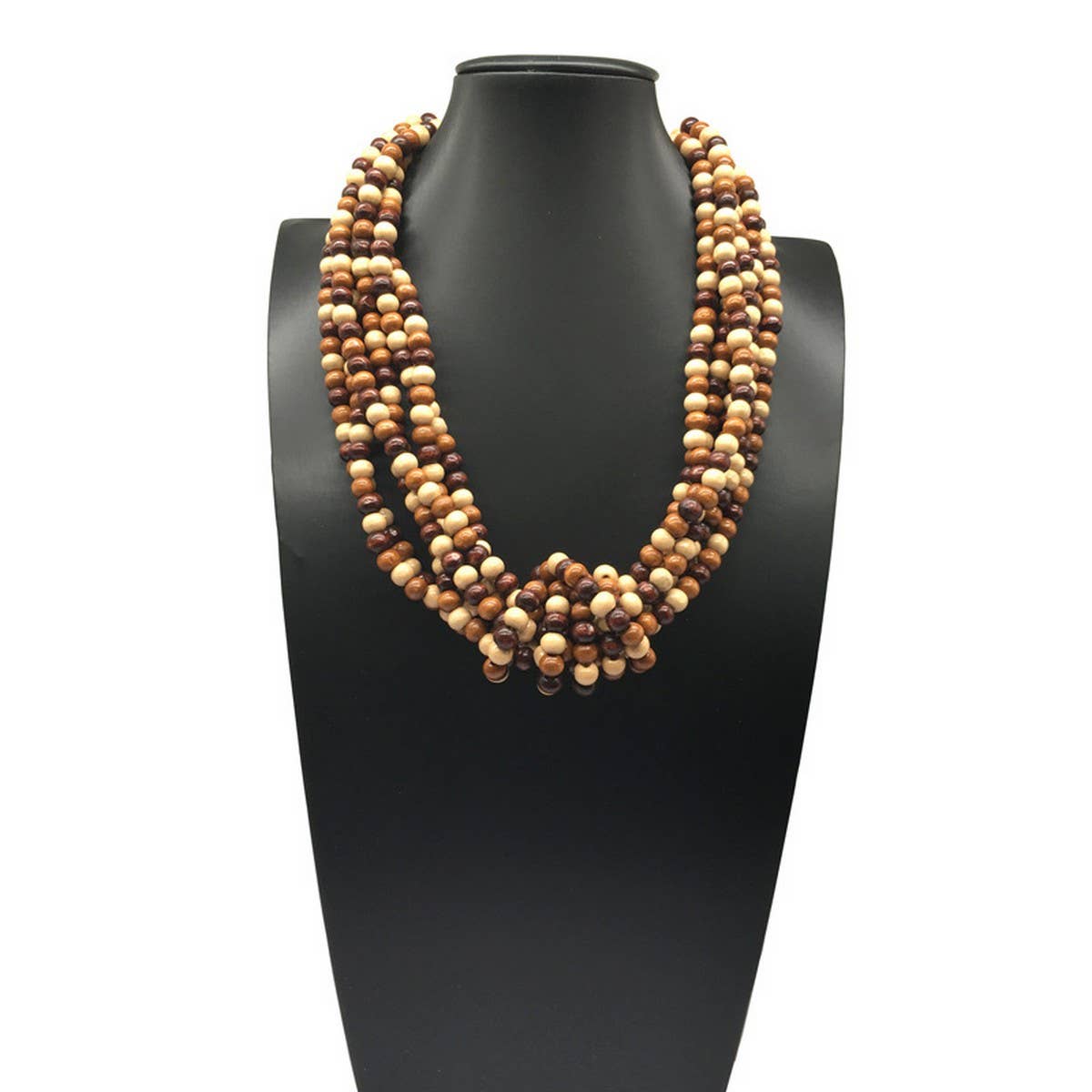 BOHEMIAN MULTI LAYER WOODEN BEAD KNOT NECKLACE_CWMM4735