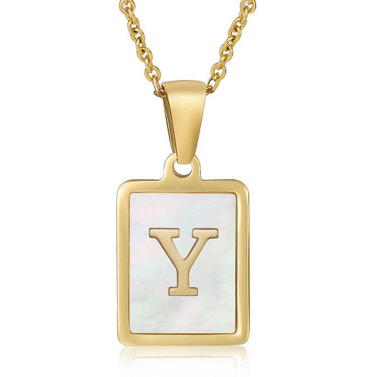 SQUARE SHELL 26 LETTER PENDANT NECKLACE_CWAJE0674