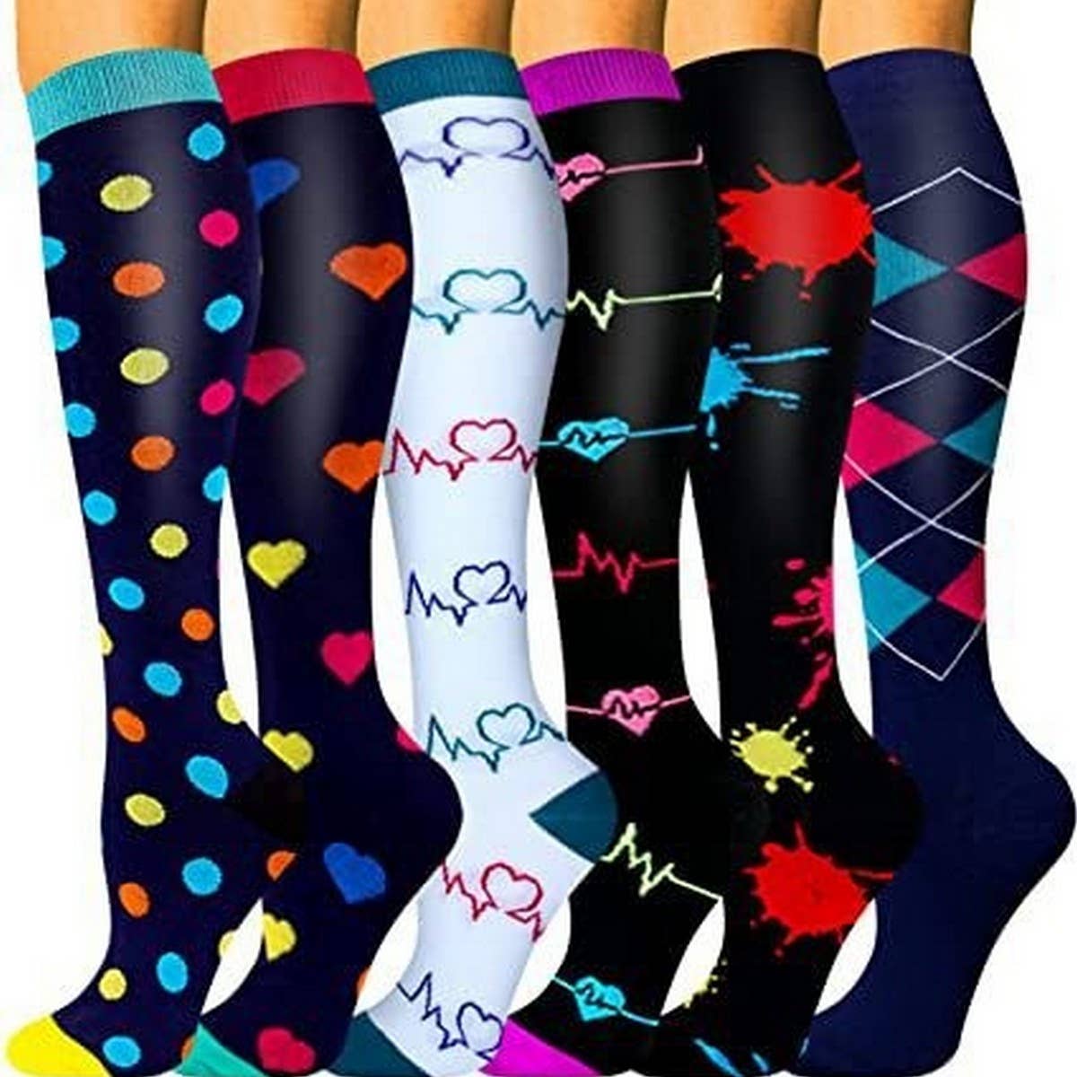 PATTERNED SPORTS LONG COMPRESSION SOCKS SET_CWMS1879