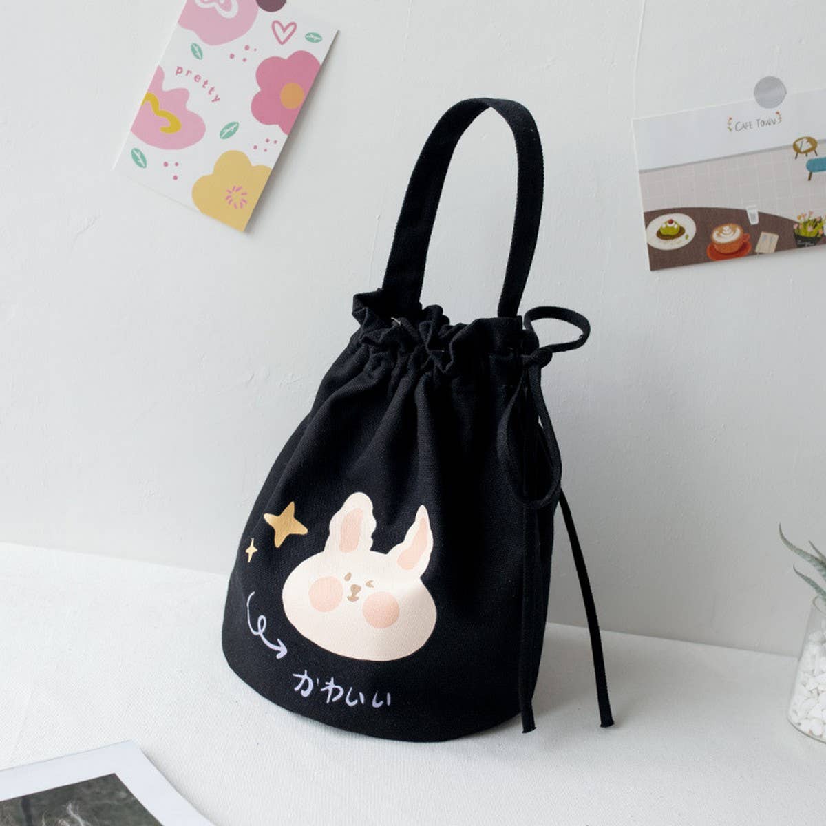 Cute Canvas Drawstring Bucket Bag For Students_Cwab5669