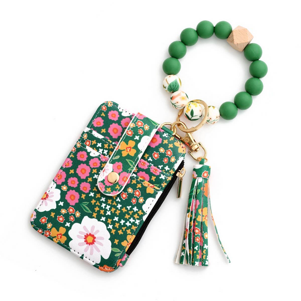 FLORAL PU WALLET WITH BEAD BRACELET CARD HOLDER_CWAB4955