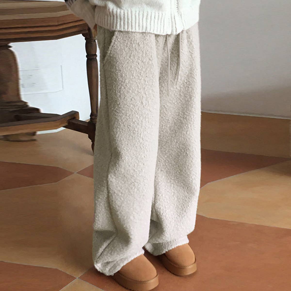 Stylish Warm Lamb Wool Lace-Up Pants