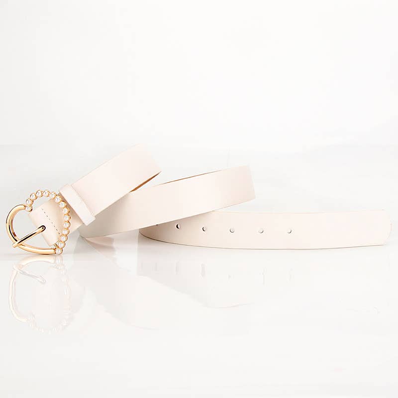 Elegant Heart-Shaped Pearl Needle-Buckle Belt