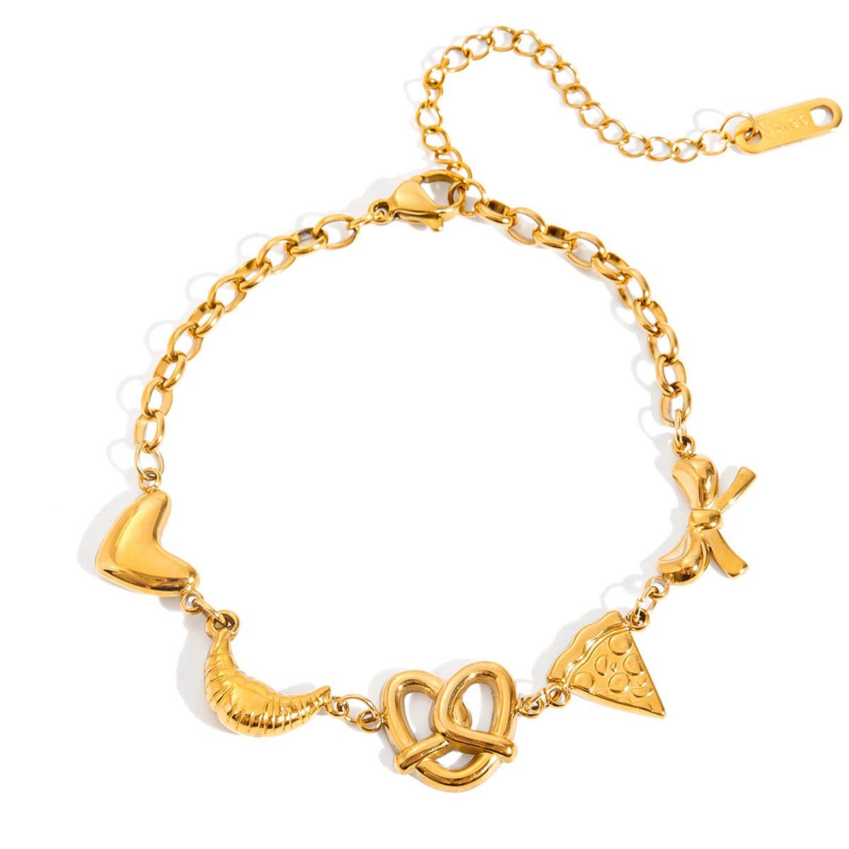 CUTE HEART CROISSANT PIZZA BOW BRACELET 18K GOLD_CWAJE4819