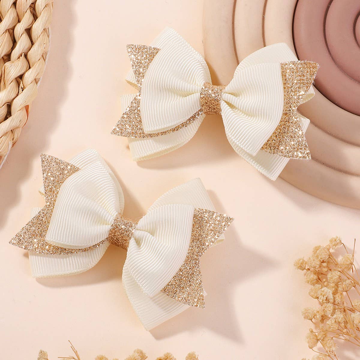 HANDMADE GLITTER BOW TAIL HAIR CLIP SET FOR GIRLS_CWAHA6717