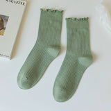 RUFFLE SOLID CREW SOCKS FOR WOMENS_CWMS0286