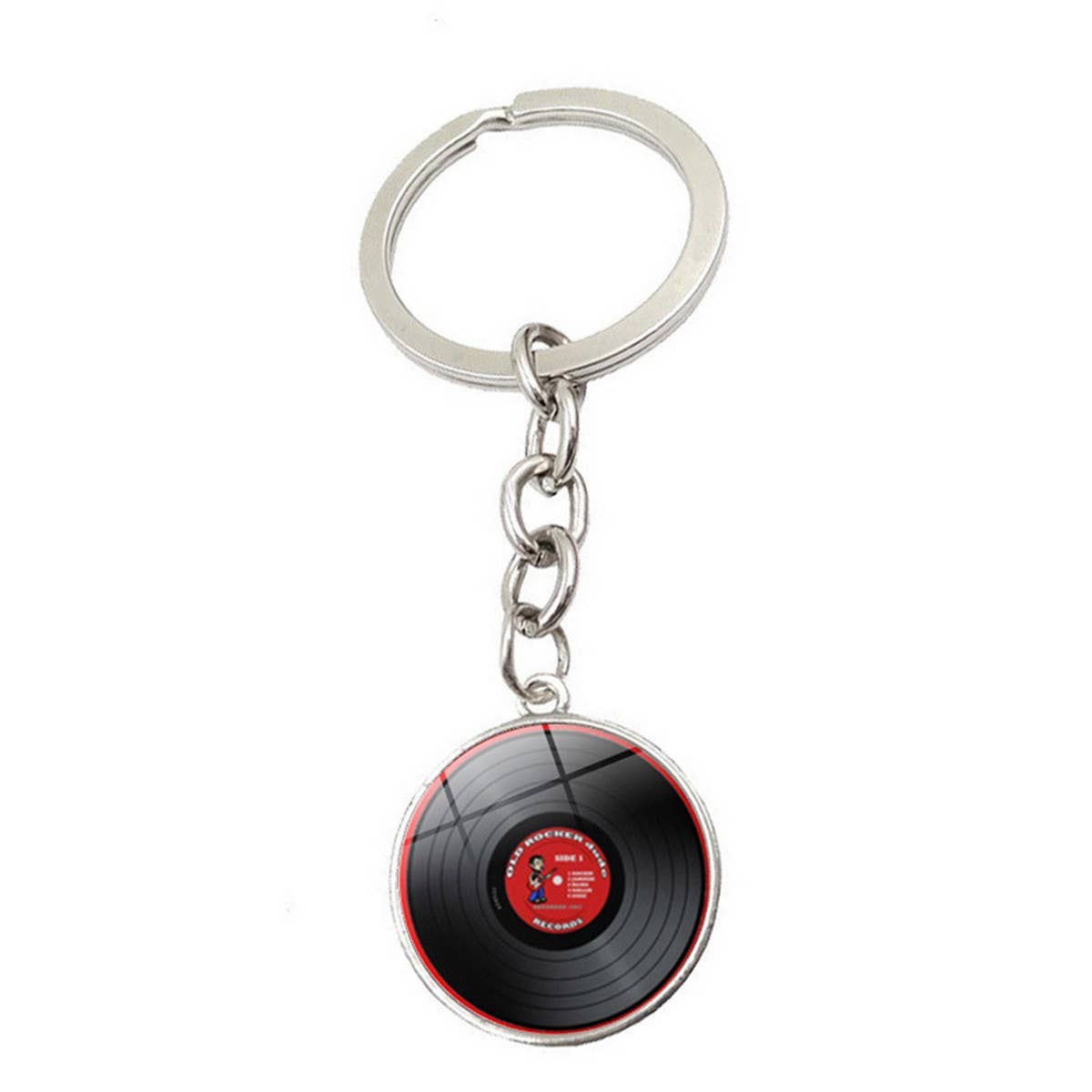 BLACK VINYL RECORD TIME GEMSTONE KEYCHAIN PENDANT_CWMM0495