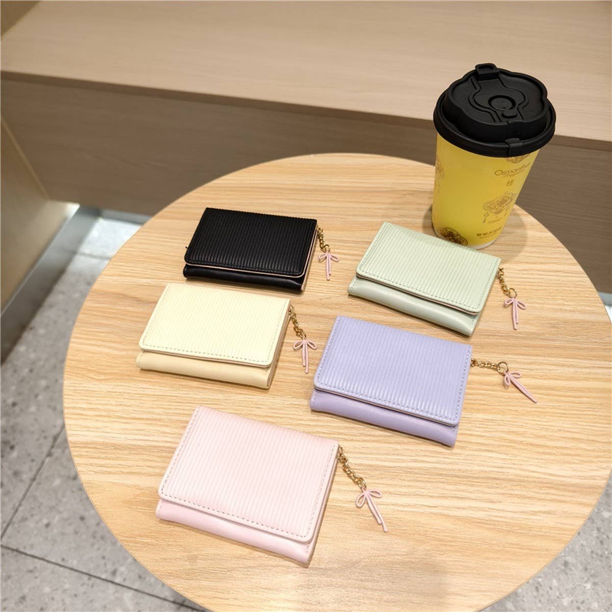 Cute Striped Trifold Wallet With Bow Charm_Cwab06210