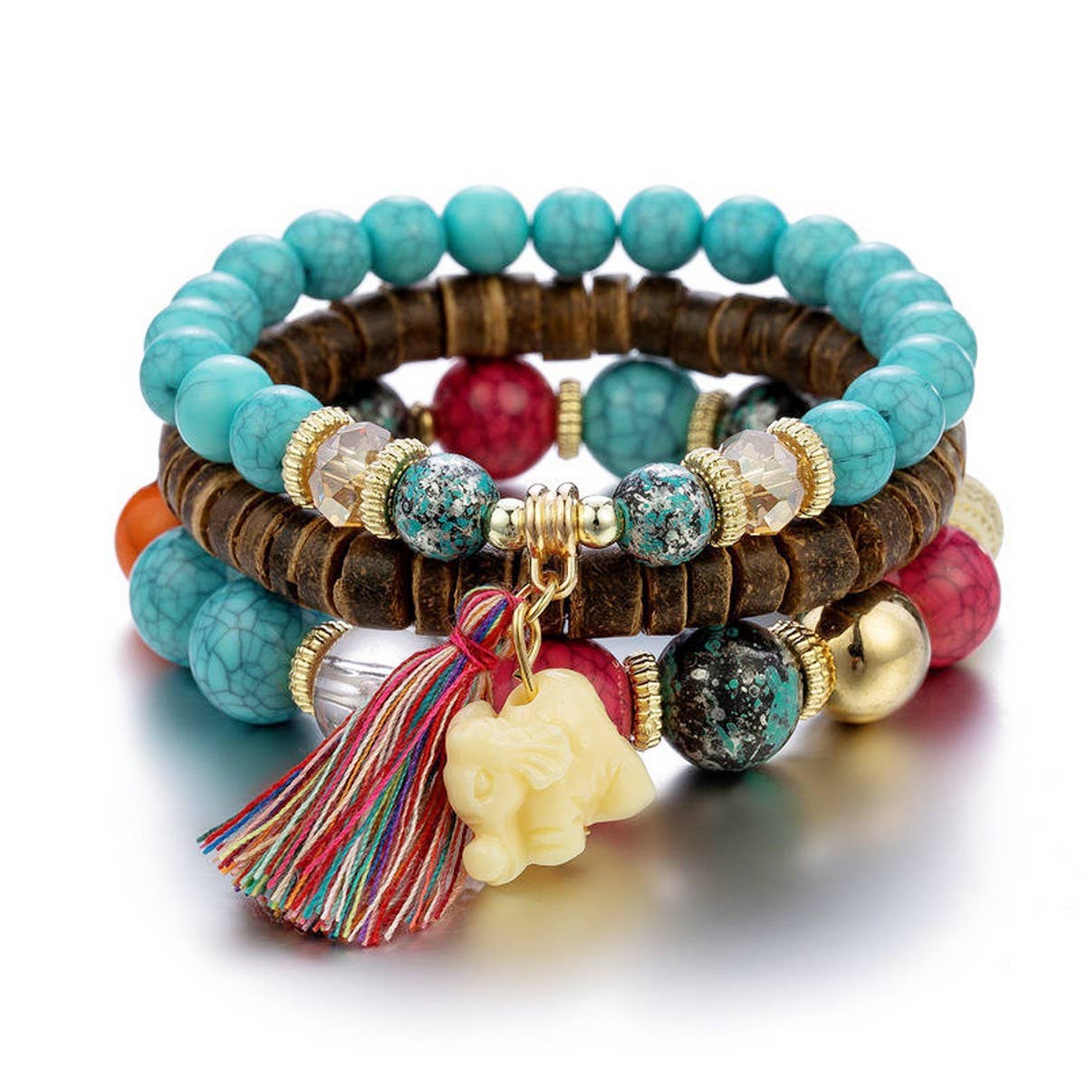 STYLISH ELEPHANT TASSEL MULTI LAYER BRACELET_CWASC0691