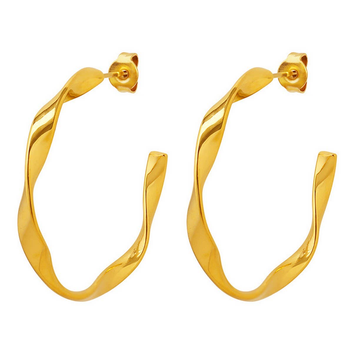 18K GOLD PLATED TWISTED C TYPE STUD EARRINGS_CWAJE0558
