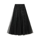 SEQUIN TULLE A LINE MAXI SKIRT WITH FLOWING DRAPE_CWBMS0377