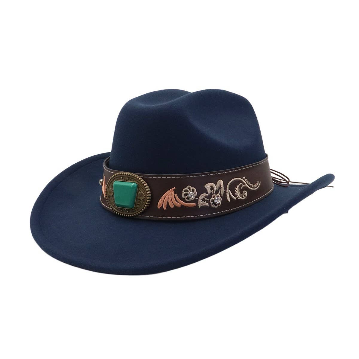 Western Ethnic Wool Felt Fedora Cowboy Hat_Cwah04487