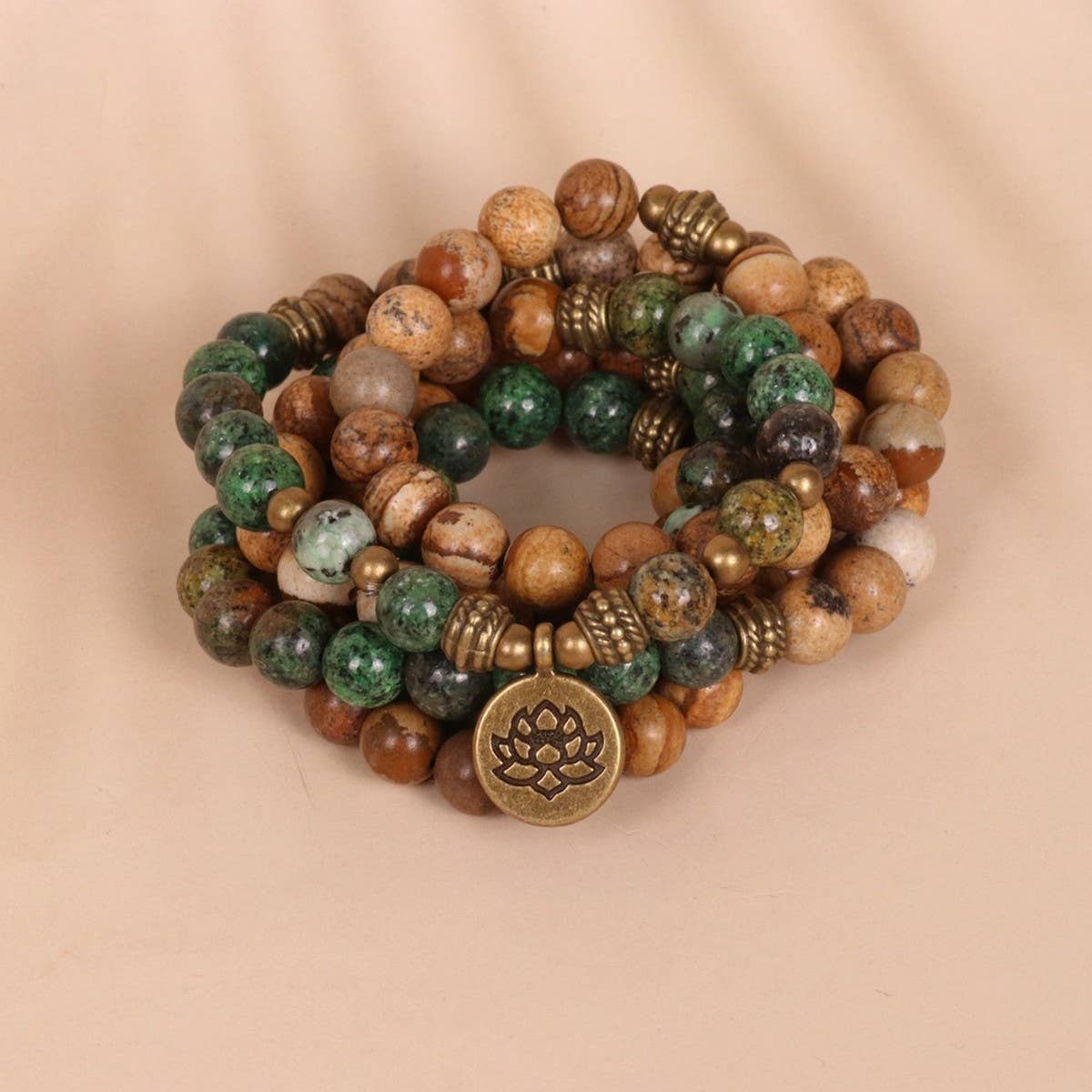 LOTUS PENDANT 108 AFRICAN PINE BEADED BRACELET_CWAJE3929